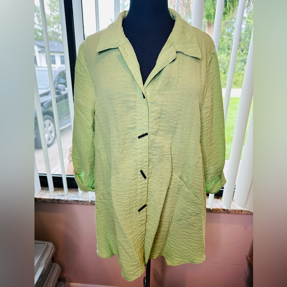 Habitat Lime Green Textured Button-Up Top Tunic Size Large